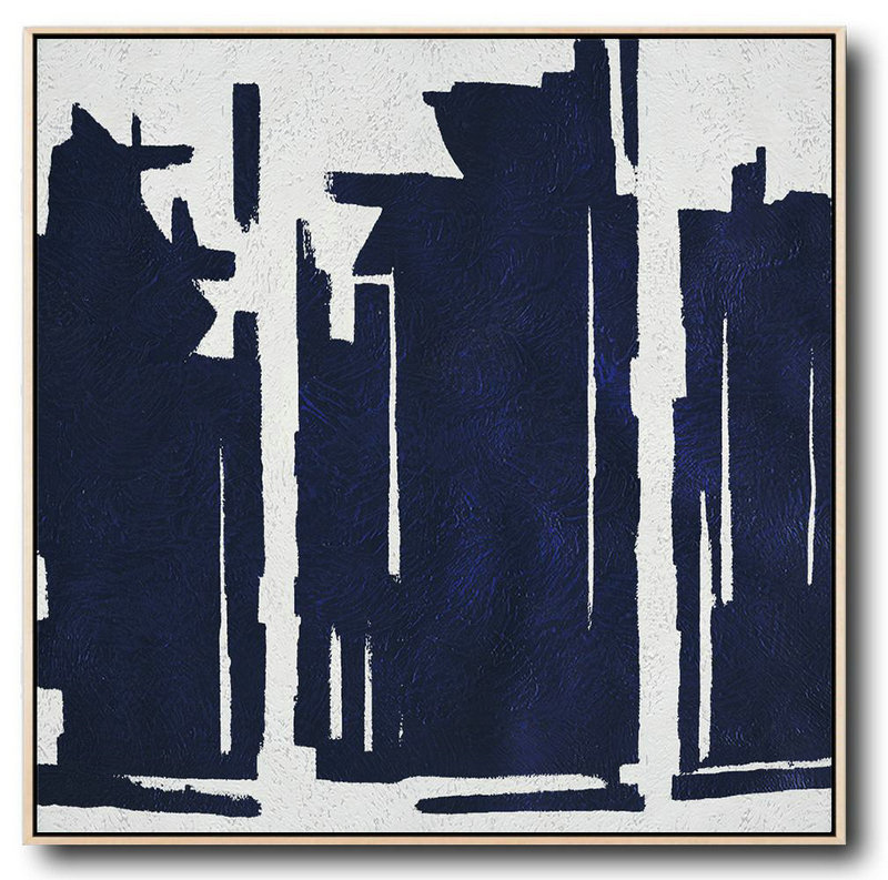 Handmade Extra Large Contemporary Painting,Hand Painted Navy Minimalist Painting On Canvas,Hand Paint Large Art